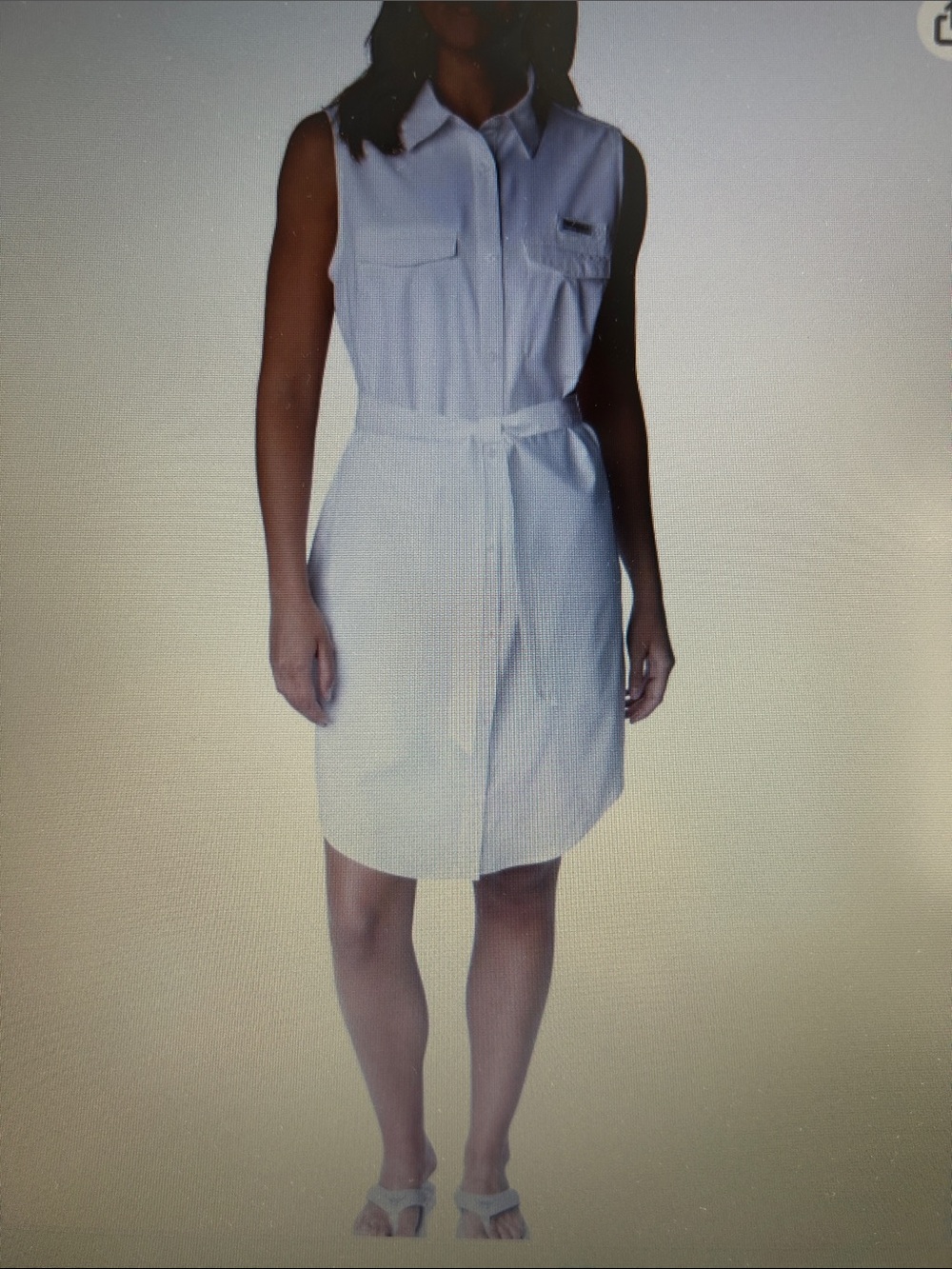 Columbia Sleeveless White Shirt Dress with Tie Belt